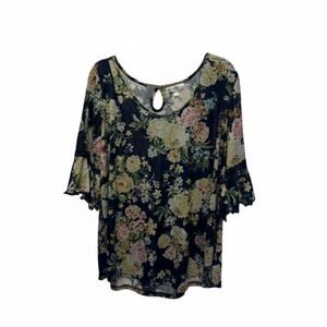 👚 Stem and Vine Navy Blue Floral Tunic